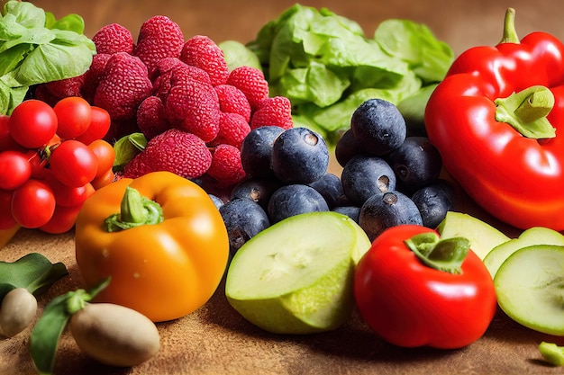 Primer plano de frutas y verduras