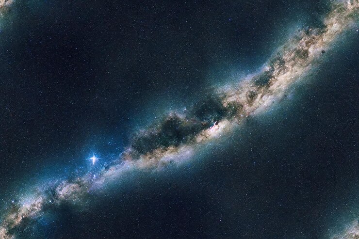 Primer plano de la galaxia cerca de nosotros ilustrada en 3d