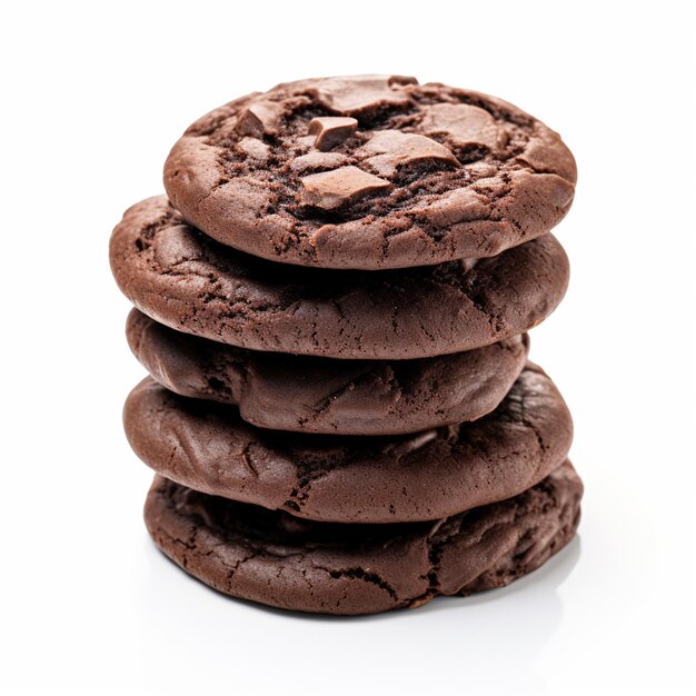 Un primer plano de galletas de chocolate oscuro aisladas sobre un fondo blanco
