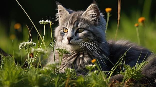 Un primer plano de un gatito gris en la naturaleza UHD papel pintado