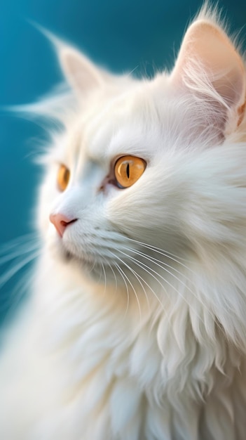 Un primer plano de un gato blanco con ojos amarillos Imagen generativa de IA