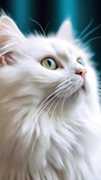 Un primer plano de un gato blanco con ojos azules imagen generativa de ai