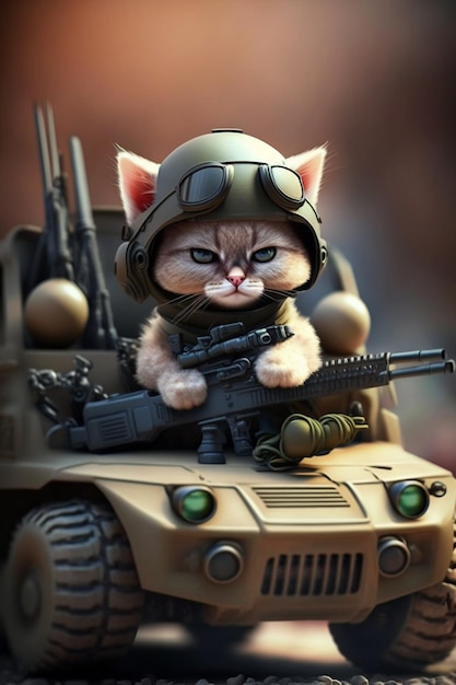 Primer plano de gato en estilo militar tank top generativo ai