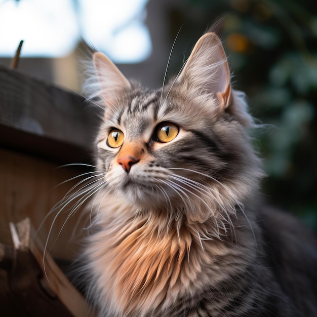 un primer plano de un gato mirando hacia un lado