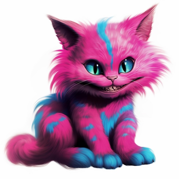 un primer plano de un gato con pelo azul y rosa ai generativo