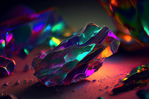 Primer plano de gemas mágicas Cristal multicolor y mineral AI generado