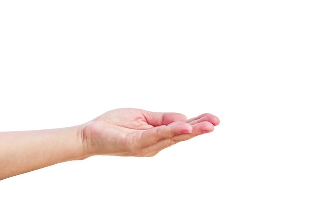 Primer plano de gestos de la mano contra un fondo blanco