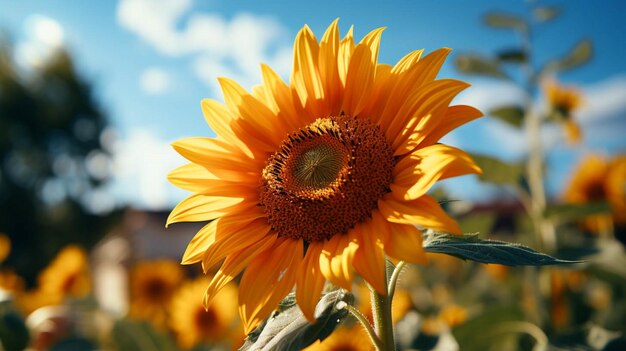 Primer plano de girasol en flor con efecto de luz solar en el lado de la flor