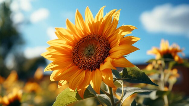 Primer plano de girasol en flor con efecto de luz solar en el lado de la flor