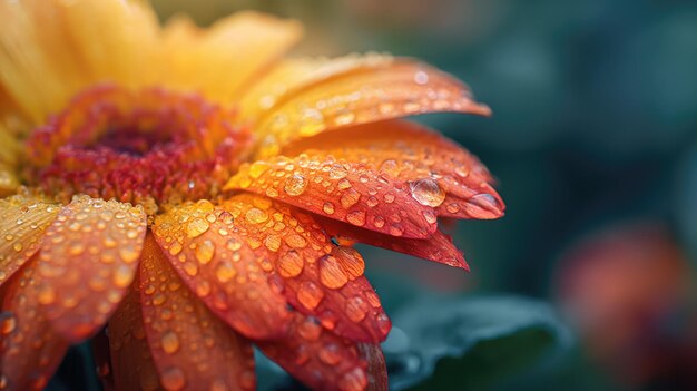 Un primer plano de girasoles de colores brillantes con gotas de agua