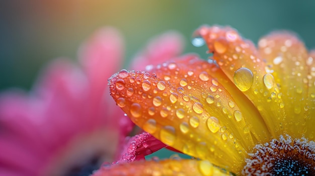 Un primer plano de girasoles de colores brillantes con gotas de agua