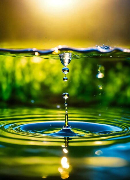 un primer plano de una gota de agua con las palabras agua en ella