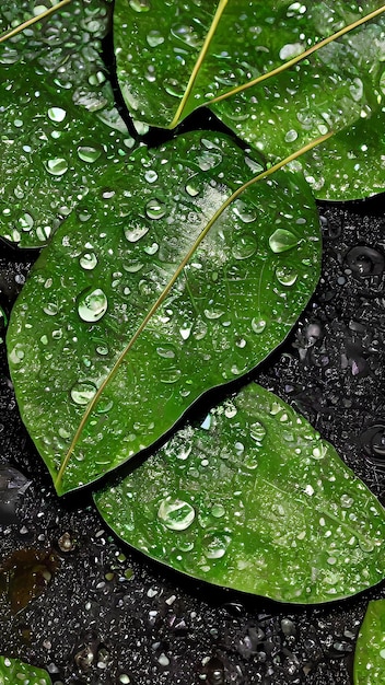 Un primer plano de una gota de lluvia a punto de caer de una hoja