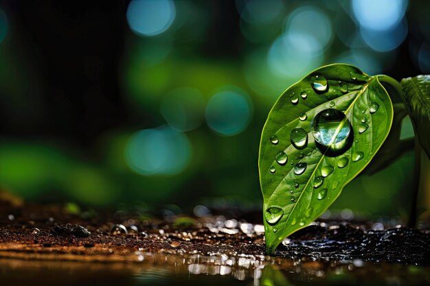 Un primer plano de una gota de lluvia a punto de caer de