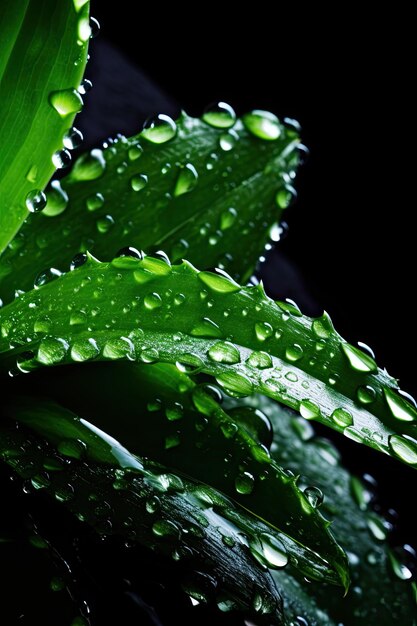 un primer plano de gotas de agua en una planta verde