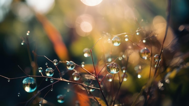 Un primer plano de las gotas de agua en una planta