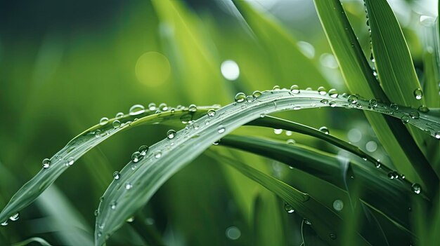 Un primer plano de gotas de agua sobre una brizna de hierba