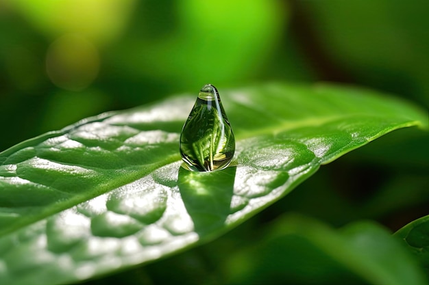 Primer plano de gotas de agua sobre una hoja encantadora