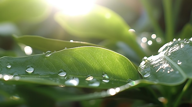 Un primer plano de gotas de agua sobre una hoja verde