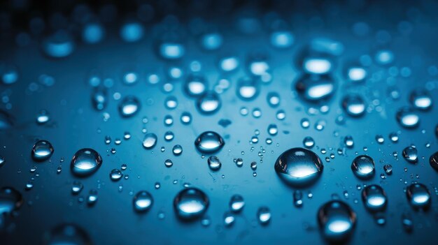 Foto un primer plano de gotas de agua en una superficie azul