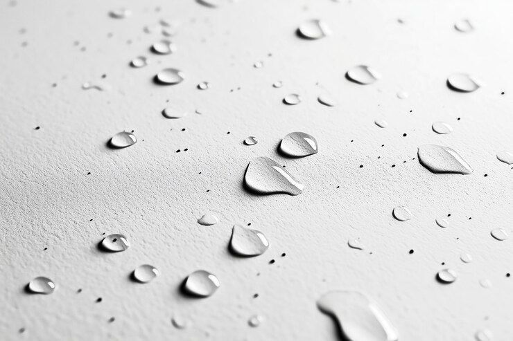 Primer plano de gotas de agua en una superficie texturizada