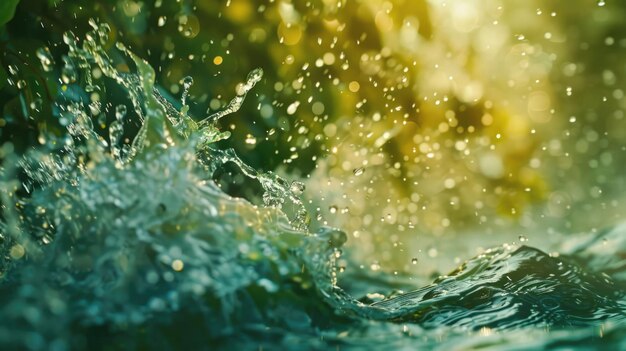 Un primer plano de las gotas de lluvia en la hierba creando arte natural en un charco