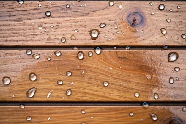 Foto un primer plano de las gotas de lluvia en una mesa de madera