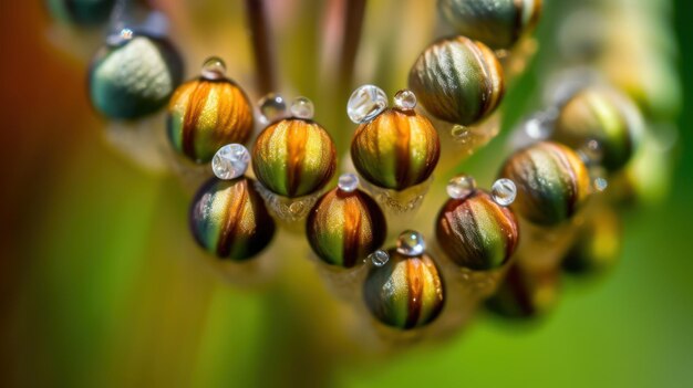 Un primer plano de las gotas de lluvia en una planta