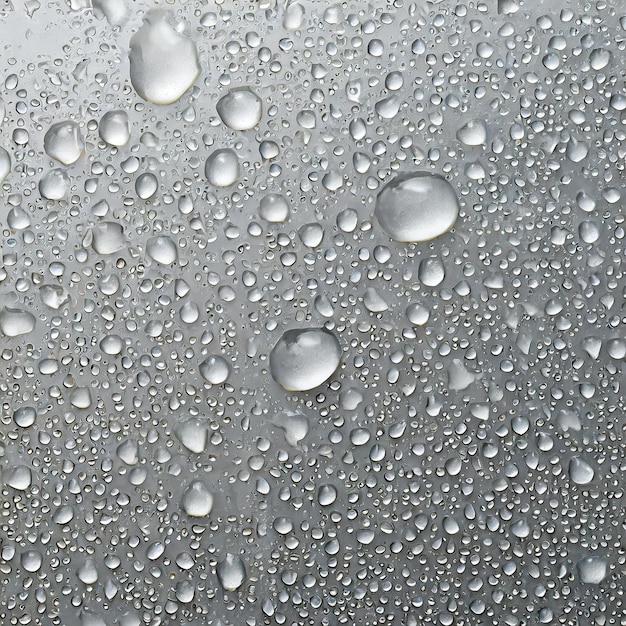 un primer plano de las gotas de lluvia en una ventana con un cielo nublado en el fondo