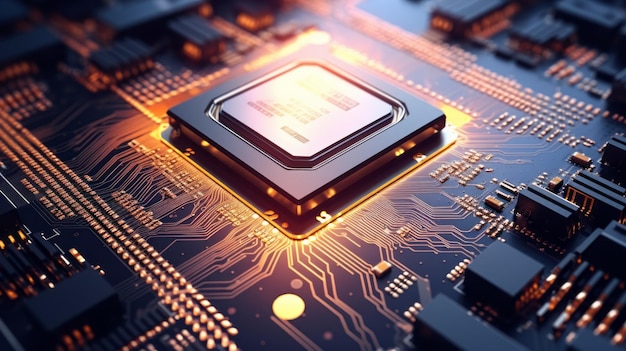 Primer plano de una GPU RAM avanzada con tecnología de microchip de vanguardia