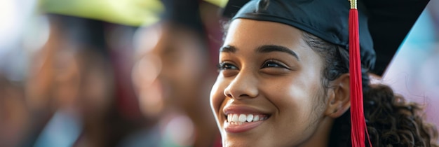 Un primer plano de un graduado afroamericano sonriente un momento de alegría y logro