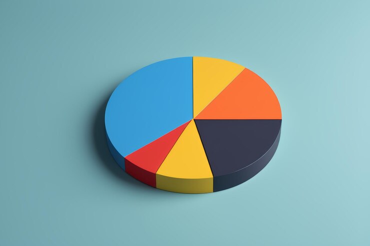 Foto un primer plano de un gráfico de pie con un fondo azul