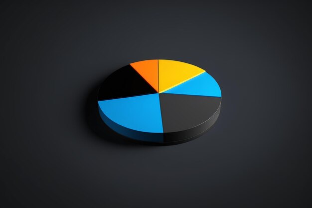 un primer plano de un gráfico de pie en un fondo negro