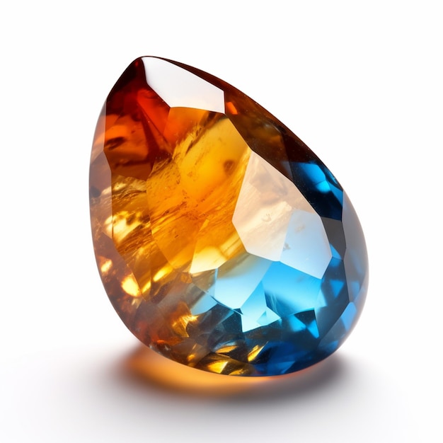 Un primer plano de un gran diamante azul y naranja en una superficie blanca generativa ai