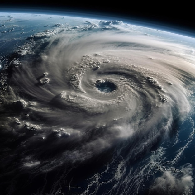 Un primer plano de una gran tormenta se ve desde el espacio