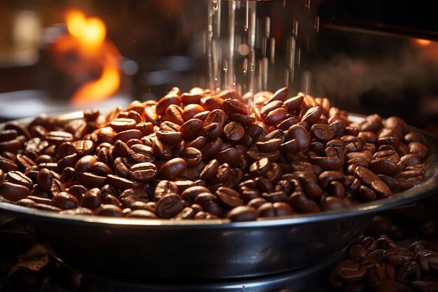 Foto un primer plano de los granos de café en el molinillo con movimiento