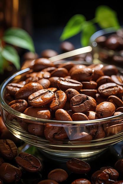 Primer plano de granos de café tostados café colombiano