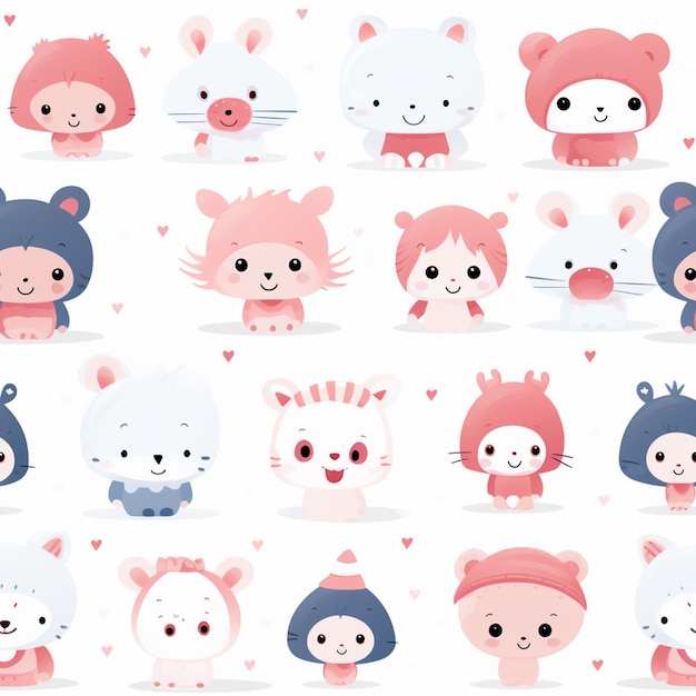 Un primer plano de un grupo de animales de dibujos animados con diferentes caras ai generativo
