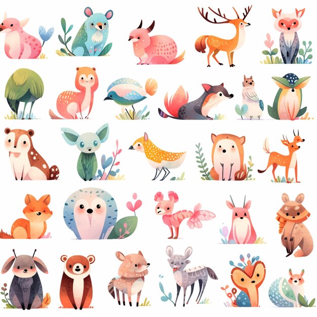 un primer plano de un grupo de animales con diferentes colores generativos ai