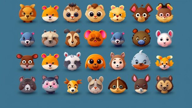 Un primer plano de un grupo de animales diferentes en un fondo azul generativo ai