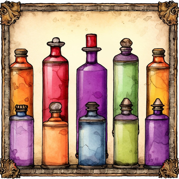 Foto un primer plano de un grupo de botellas coloridas con un marco de imagen ai generativo