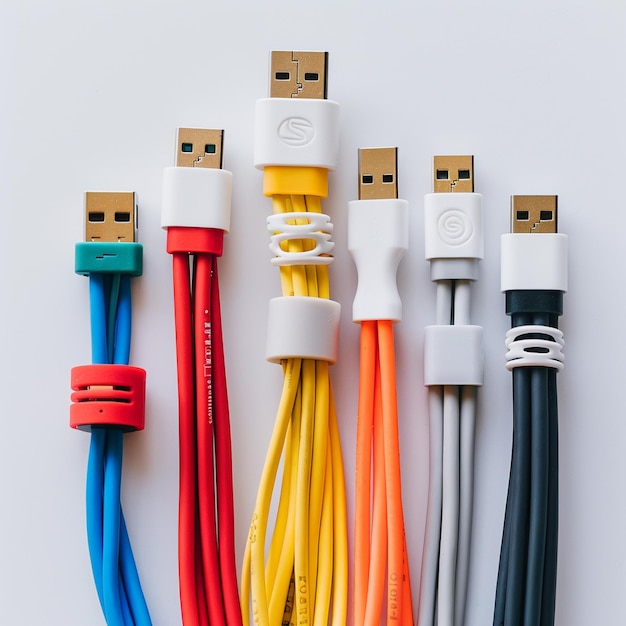 un primer plano de un grupo de cables de diferentes colores conectados entre sí