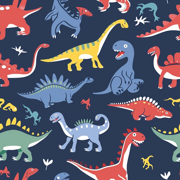 un primer plano de un grupo de dinosaurios en un fondo azul generativo ai