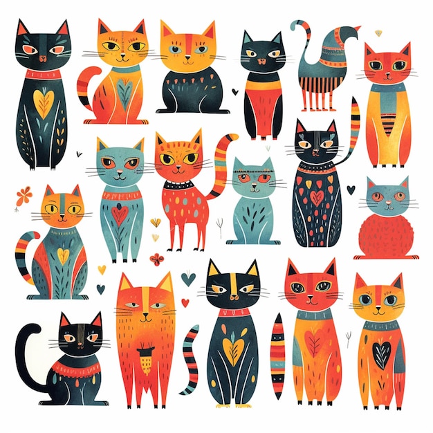 Un primer plano de un grupo de gatos con diferentes colores ai generativo