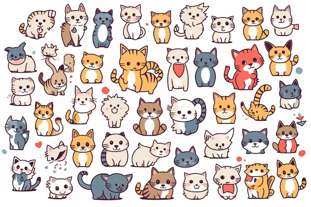 Un primer plano de un grupo de gatos con diferentes colores generativos ai