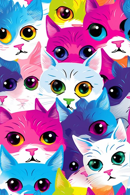 Un primer plano de un grupo de gatos con ojos de diferentes colores