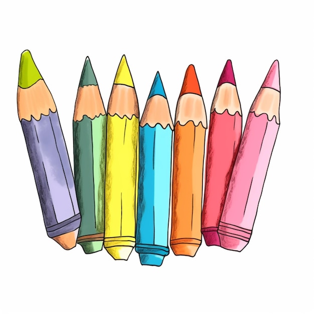 Un primer plano de un grupo de lápices de colores con un ai generativo de fondo blanco
