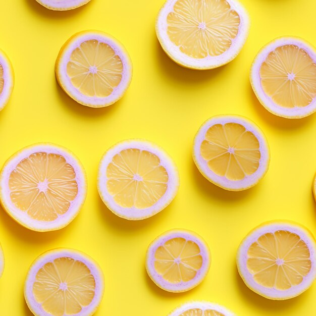 un primer plano de un grupo de limones cortados en una superficie amarilla generativa ai