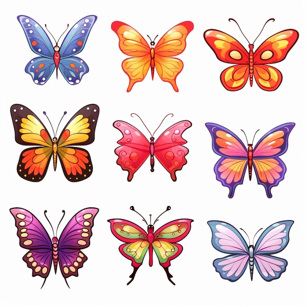 un primer plano de un grupo de mariposas de diferentes colores generativo ai