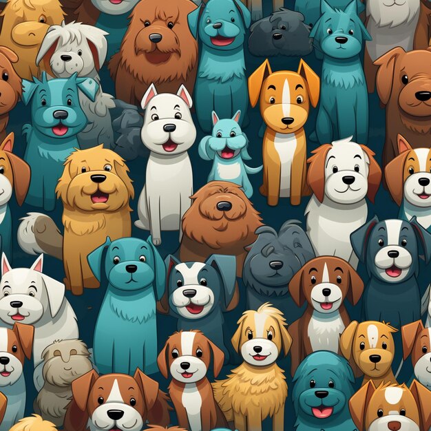 Un primer plano de un grupo de perros con caras de diferentes colores ai generativo